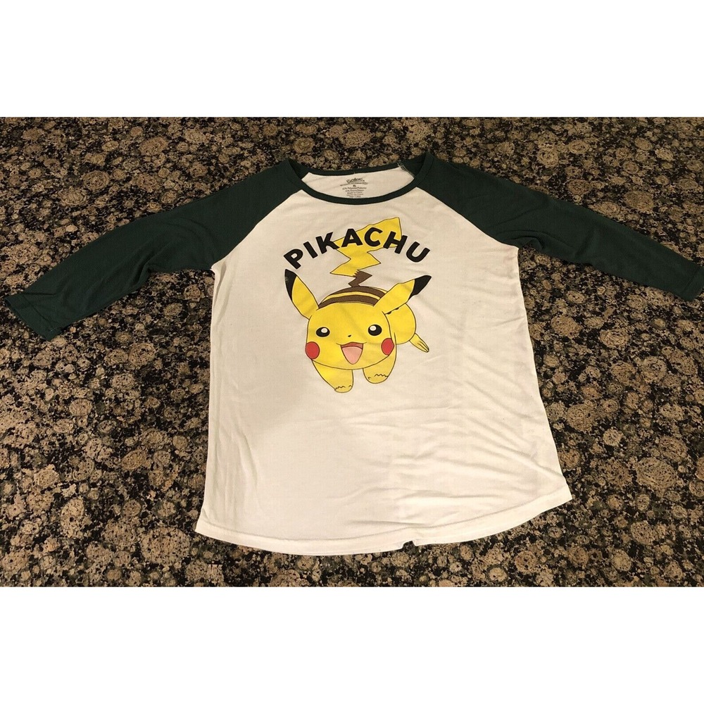 Pokemon Vintage 1995 PIKACHU Ladies XL White/Kelly Green Long Sleeve T-Shirt Wow